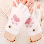 Cat Paw Plush Fingerless Gloves