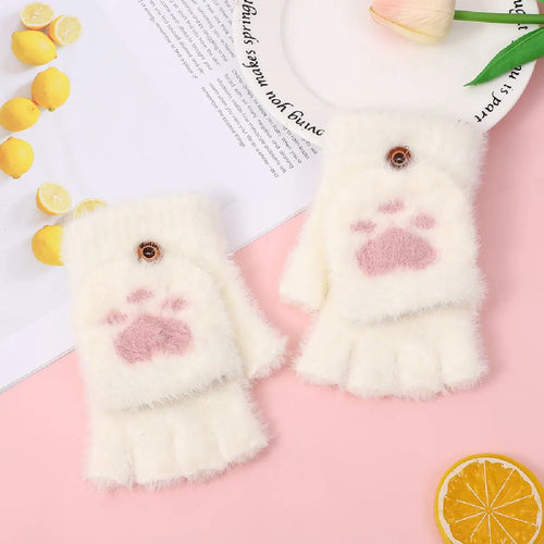 Cat Paw Plush Fingerless Gloves