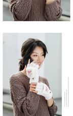 Cat Paw Plush Fingerless Gloves