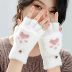 Cat Paw Plush Fingerless Gloves